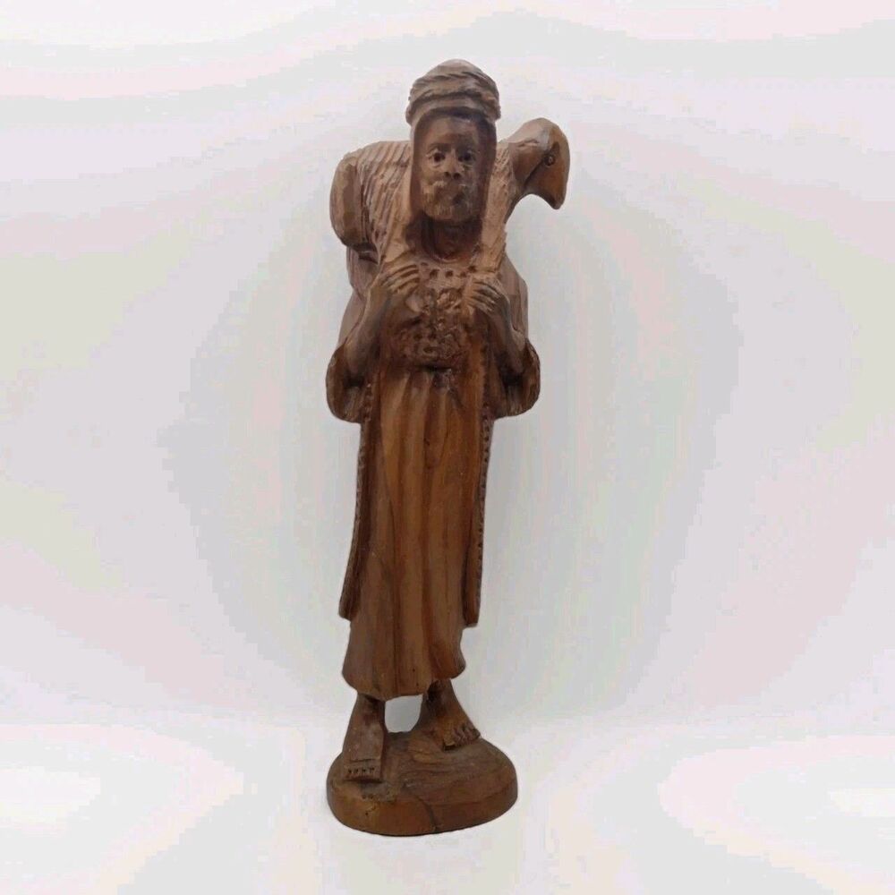 Olive Wood Carved Shepherd Lamb Sheep Vintage Hand Made Christ Lamb - 9.5" Tall